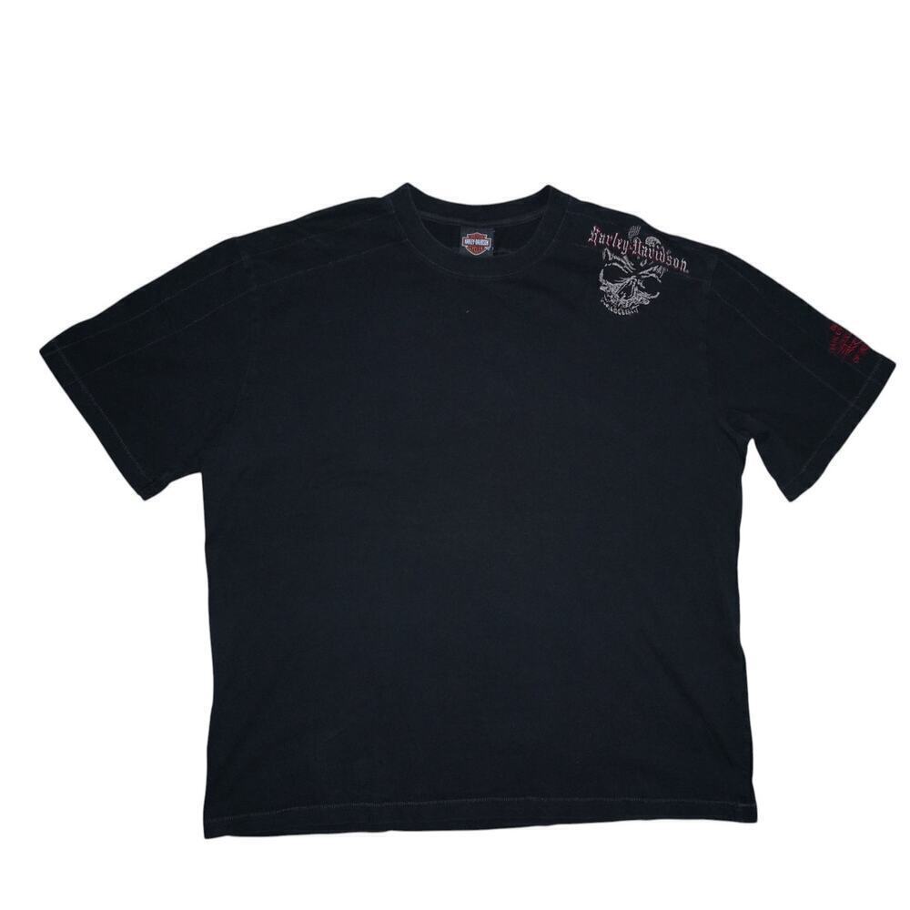 Harley-Davidson Black Skull Wings Tee – Men’s Size L/XL – Embroidered  – Vibe